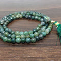 Moss Agate Gemstone Mala, 108 Prayer Bead Mala.